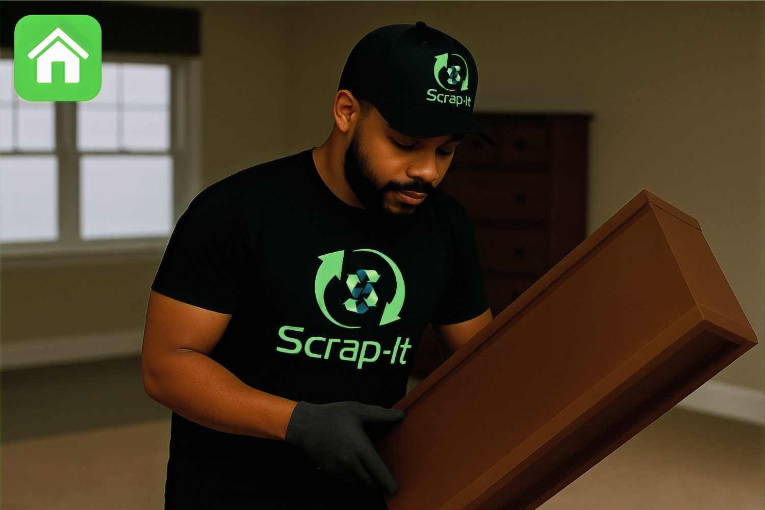Scrap-It! crew member carrying boxes during a residential cleanout